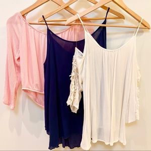 Set of 3 - Gauze Cold Shoulder Tops
